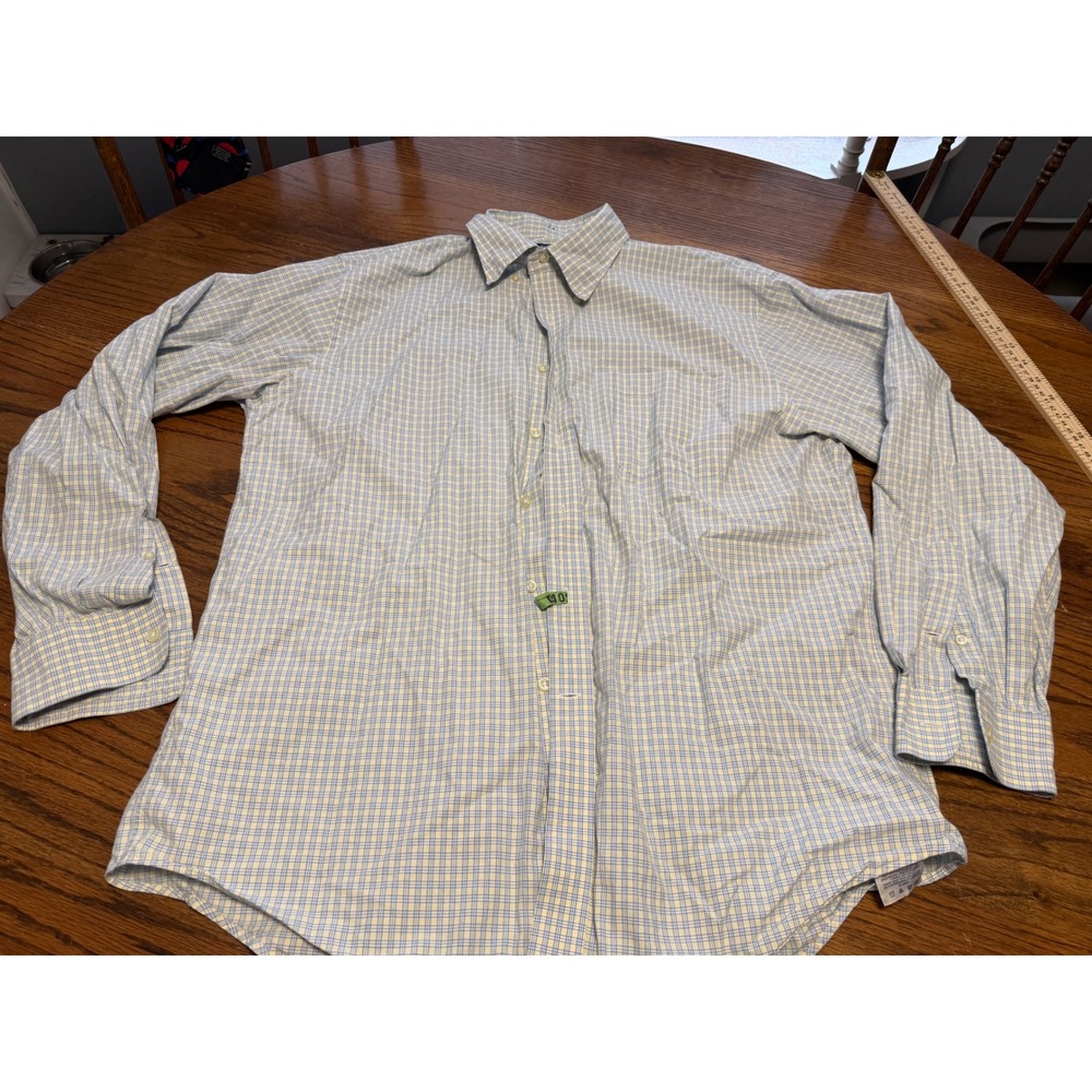 Lands'‎ End Mens Blue Yellow Plaid Button Down Shirt Regular Fit 16-34 L